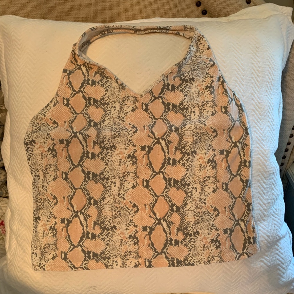 American Eagle Outfitters Beige Snake Print Halter Cropped Top